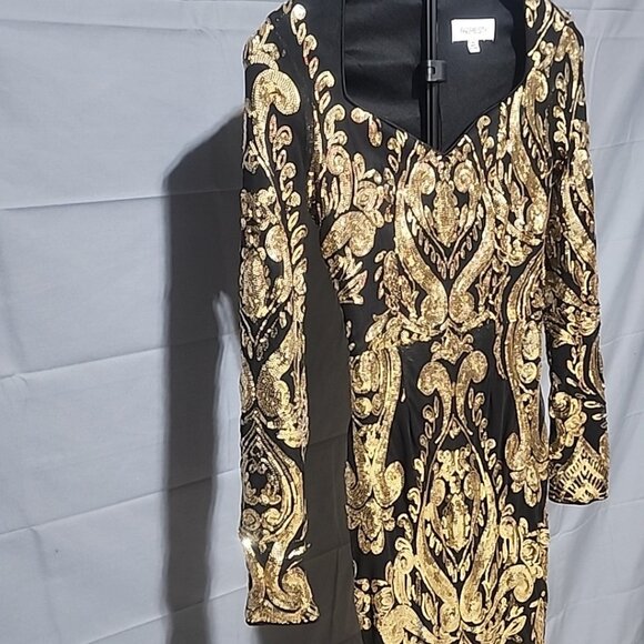 Faeriesty Women’s Black W/ Gold Sequins Full length Formal Dress XS - Picture 4 of 15